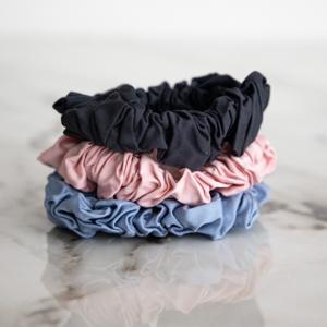 Bamboe Scrunchies Grijs, Blauw En Roze (3 Stuks) Groot