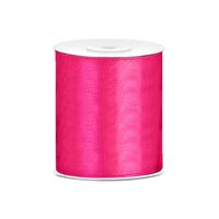 1x Satijnlint fuchsia roze rol 10 cm x 25 meter cadeaulint verpakkingsmateriaal   - - thumbnail