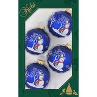 4x stuks luxe glazen kerstballen 7 cm blauw met sneeuwpop - thumbnail