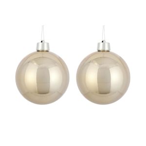 2x Grote kunststof decoratie kerstballen licht champagne 20 cm