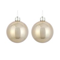 2x Grote kunststof decoratie kerstballen licht champagne 20 cm