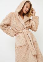 Champagne damesbadjas tufted fleece - capuchon-2xl
