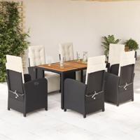 7-delige Tuinset met kussens poly rattan zwart