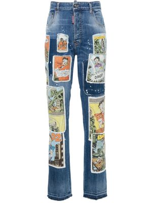 DSQUARED2 jean droit à détails de patchs - Bleu