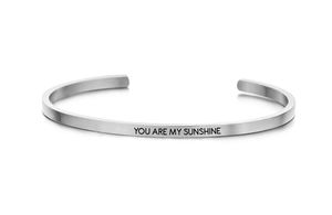 Key Moments 8KM-B00047 Stalen open bangle met tekst you are my sunshine zirkonia one-size goudkleurig