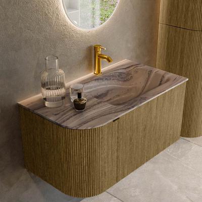 Badmeubel Mondiaz Kurve-Dlux | 85 cm | Meubelkleur Dusk | Wastafelkleur Sombra | Solid surface | Wasbak rechter zijde spoelbak | 1 kraangat