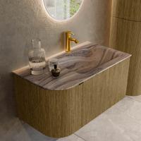 Badmeubel Mondiaz Kurve-Dlux | 85 cm | Meubelkleur Dusk | Wastafelkleur Sombra | Solid surface | Wasbak rechter zijde spoelbak | 1 kraangat