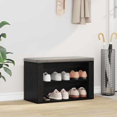 Schoenenrek met plank Zwart eiken 75 x 35 x 45 cm Bewerkt hout