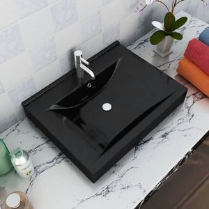 VidaXL Wastafel met kraangat rechthoekig 60x46 cm keramiek zwart