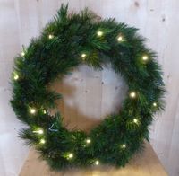 Kunstkrans groen dia. 30 cm met lampjes op batterij Warentuin Natuurlijk - Warentuin natuurlijk