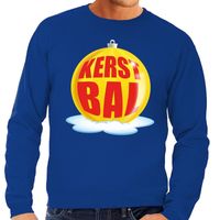 Foute kersttrui kerstbal geel op blauwe sweater voor heren