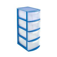 Ladeblok/bureau organizer met 4x lades - blauw/transparant - L39 x B28.5 x H78 cm - kunststof - thumbnail