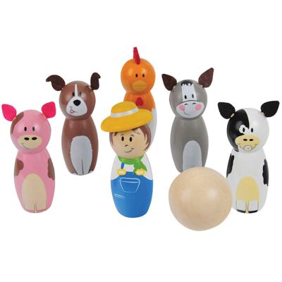 Bigjigs houten bowlingset boerderij, 7dlg.