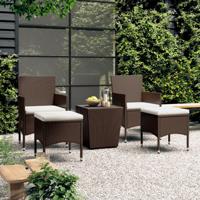 5-delige Bistroset poly rattan en gehard glas bruin