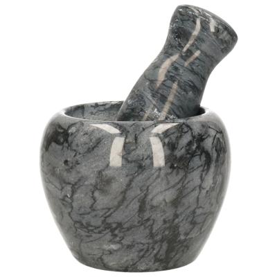 Gerimport Vijzel met stamper - zwart - keramiek - D9 cm - marmer look - keuken artikelen