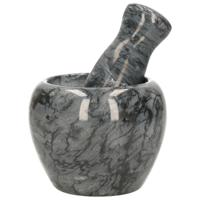 Gerimport Vijzel met stamper - zwart - keramiek - D9 cm - marmer look - keuken artikelen