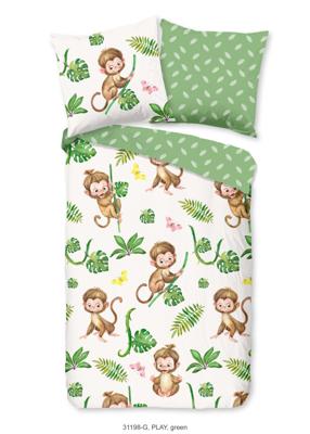 Good Morning Kinderdekbedovertrek "apen en bladeren" - Groen - (135x200 cm) - Katoen