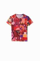 T-shirt met bloemenpatch - RED - XS