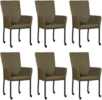 Set van 6 Olijfgroene leren moderne eetkamerstoelen Deal - met armleuning poot vierkant zwart met wiel - Toledo Leer Olive (olijfgroen leer)