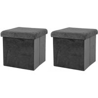 Poef/hocker - 2x - opbergbox zit krukje - velvet donkergrijs - polyester/mdf - 38 x 38 cm - opvouwba