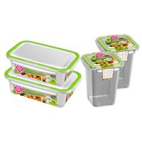 4x Voorraad/vershoudbakjes 0,75 en 1,5 liter transparant/groen