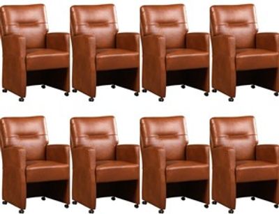 Set van 8 Cognac leren landelijke eetkamerfauteuils Sharp - Granada leer Savannah (cognac leer)
