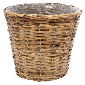 Planten/bloemen mand - rotan - lichtbruin - D17 x H14 cm - plantenpot