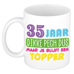 Verjaardag cadeau mok 35 jaar - wit - dikke pech dus - 300 ml - keramiek