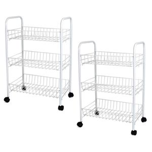 Set van 2x stuks witte keuken trolleys met manden 40 x 26 x 62 cm - Opberg trolley