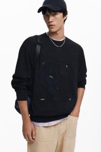 Sweatshirt met contrasterende borduursels - BLACK - XXL