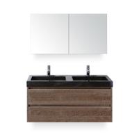 Dante Badmeubelset 120 cm - Tabacco - Wastafel Hardsteen Wit Lucca Dubbel - met Spiegelkast