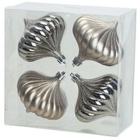 4x Zilveren tol kerstballen 10 cm kunststof kerstversiering - thumbnail