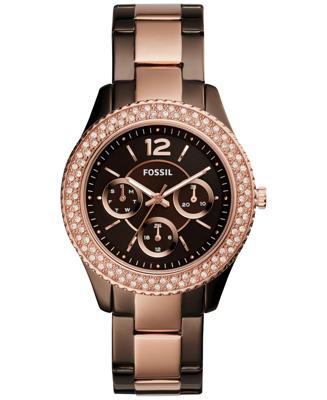 Fossil Dameshorloge ES4079 &apos;Stella&apos; multifunctioneel kristal tweekleurig roestvrij staal