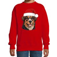 Kersttrui / sweater honden - kinderen - Berner Sennenhond - rood - kerstmuts - Kerstmis