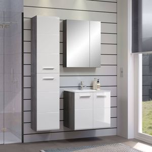 Riva badkamer B met spiegelkast decor rookzilver, wit hoogglans.