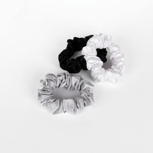 Zijden Scrunchies Groot White, Black & Silver