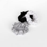 Zijden Scrunchies Groot White, Black & Silver