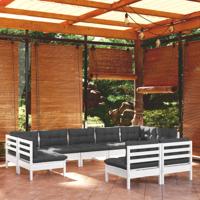 9-delige Loungeset met kussens massief grenenhout wit