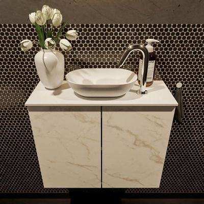 Mondiaz Fowy toiletmeubel 60cm Carrara met blad en waskom talc midden 1 kraangat