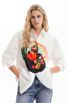 Oversized shirt met collage - WHITE - M