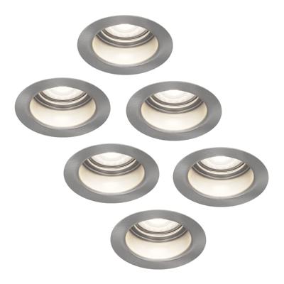 Set van 6 Mesa LED inbouwspots verzonken - 5 Watt 400 lumen - 6000K daglicht wit - GU10 - Dimbaar - Rond - IP65 waterdicht - RVS- Anti-glare