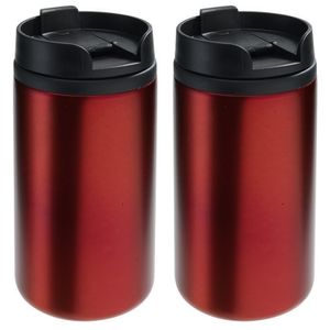 2x Thermosbekers/warmhoudbekers metallic rood 250 ml