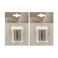 Binddraad/wikkeldraad - 4x rolletjes - zilver - 30 m x 0,3 mm - hobbydraad/bloemendraad