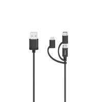 Hama Micro-USB-kabel 3in1 Incl. Adapt. Naar USB-C & Lightning USB 2.0 0,75 M - thumbnail