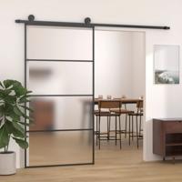 Schuifdeur 102,5x205 cm mat ESG-glas en aluminium zwart Schuifdeur 102,5x205 cm mat ESG-glas en aluminium zwart
