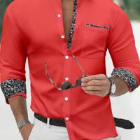 Bon&Bon Men's Yellow Long Sleeve Casual Button-Up Floral Shirt Red / M