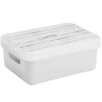 Sunware Opbergbox/mand - wit - 9 liter - met deksel hout kleur - Opbergbox - thumbnail