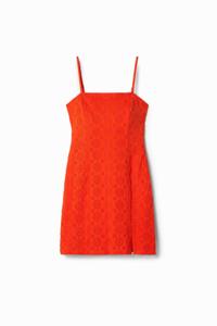 Korte jurk met broderie anglaise - ORANGE - L