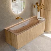 Badmeubel Mondiaz Kurve-Dlux | 125 cm | Meubelkleur Oak | Wastafelkleur Arena | Solid surface | Wasbak linker zijde spoelbak | Zonder kraangat(en)