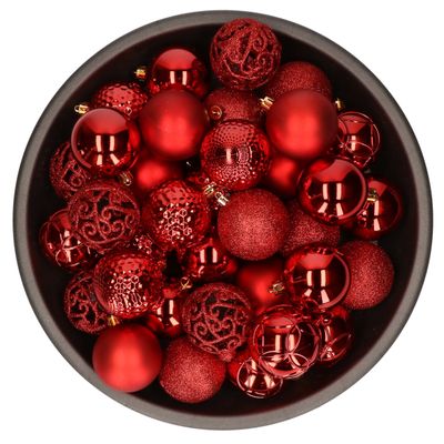 37x stuks kunststof kerstballen rood 6 cm mix